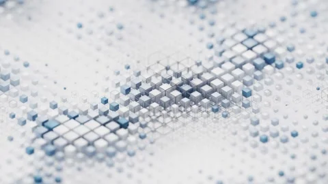 Abstract moving blue and white 3d cubes with geometric line patterns in a s.. Stock Footage 332146761