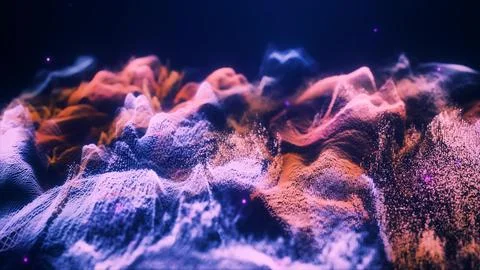Abstract moving futuristic landscape of particles and dots of energy magic wi Stock Illustration