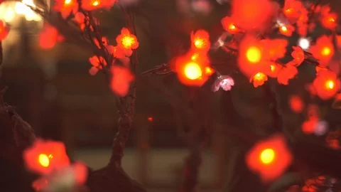 Abstract moving lights from artificial sakura tree with japanese style Stock Footage 108192275