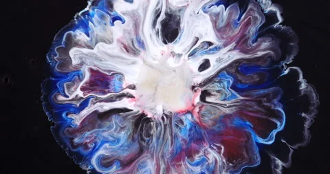 Abstract moving macro shot of blue, white and purple liquid particles highlighte Stock-Footage 287626727