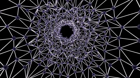 Abstract moving plexus texture with a tunnel effect on a black background Stock Illustration