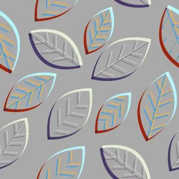 Abstract multi-color falling autumn leaves seamless pattern, repetitive plant Stock Illustration