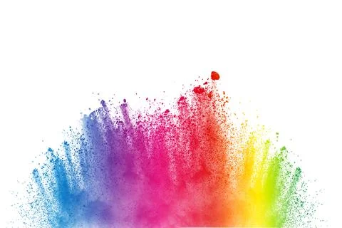 Abstract multi color powder explosion on white background. Freeze motion of.. Stock Illustration