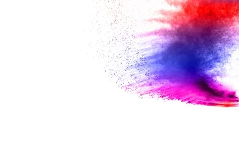 Abstract multi color powder explosion on white background. Stock Photos