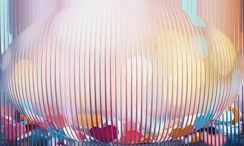 Abstract multi-colored 3D sphere with scattered hearts seen through a verti.. 스톡 일러스트