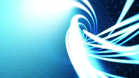Abstract multi-colored energy tunnel from flying circles and lines neon mag.. Stock Illustration