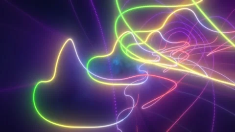 Abstract multi-colored rainbow glowing neon energy laser lines flying on a .. Video stock 237612948