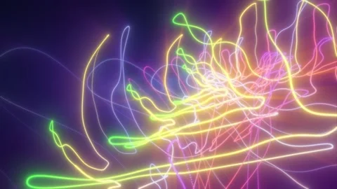 Abstract multi-colored rainbow glowing neon energy laser lines flying on a .. Video stock 237982782