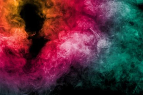 Abstract multi colored smoke flowed on black background. Stock Illustration