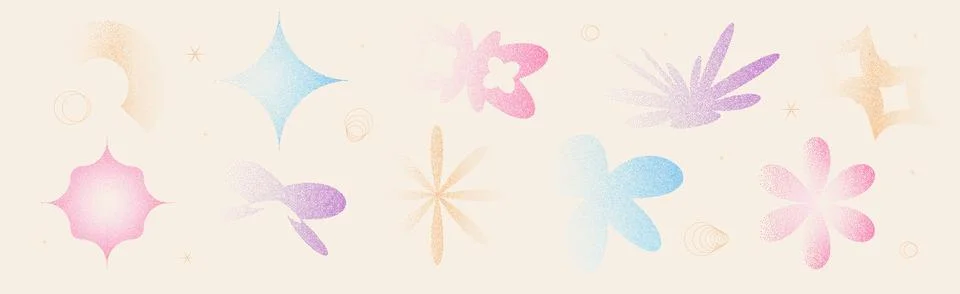 Abstract multi colors figures with grain noise gradient. Y2k retro stippling Stock Illustration