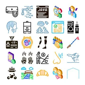 Abstract multi concept icons set conveying technology medicine business Illustrazione stock