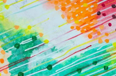 Abstract multicolor acrylic paint texture close up with diagonal lines drops Stock Photos