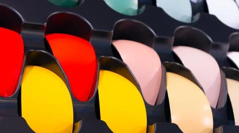 Abstract multicolor background of plastic shiny stripes 스톡 사진