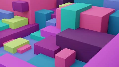 Abstract multicolor block background, 3d render illustration Stock Illustration