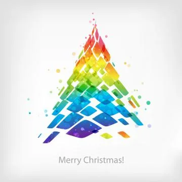 Abstract multicolor Christmas tree isolated on white background, Christmas ca Stock Illustration