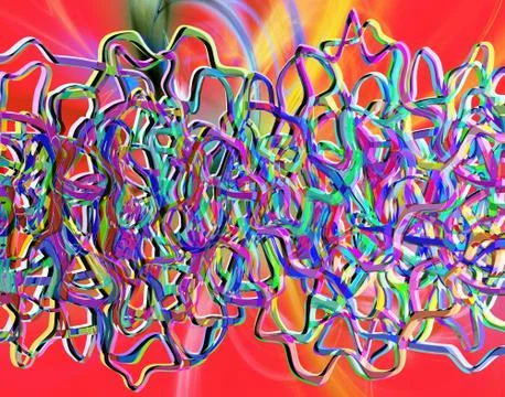 Abstract multicolor curved tangled lines, 3d render Illustrazione stock