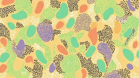 Abstract multicolor dots and organic blobs moving on yellow background, bac.. Stock Footage 342046973