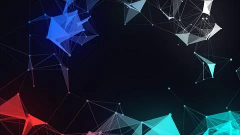 Abstract multicolor glossy plexus connected triangle line moving technology.. 스톡 일러스트