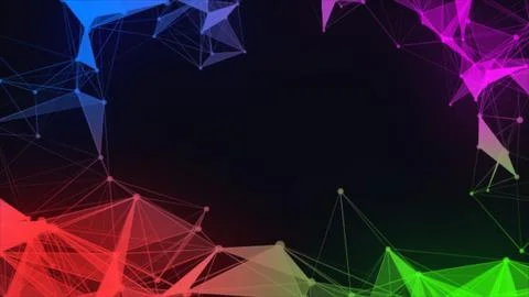 Abstract multicolor glossy plexus connected dots and triangle line moving t.. Stock Illustration