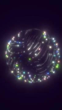 Abstract multicolor light sphere with glowing streaks and sparkling dots on.. Illustrazione stock