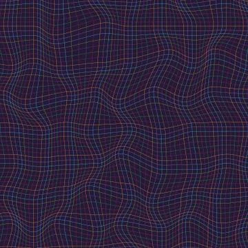 Abstract multicolor lines grid pattern wave curve on dark background. Rough t Stock Illustration