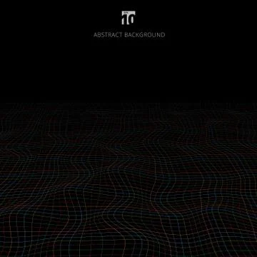 Abstract multicolor lines grid pattern wave curve perspective on dark backgro イラスト素材