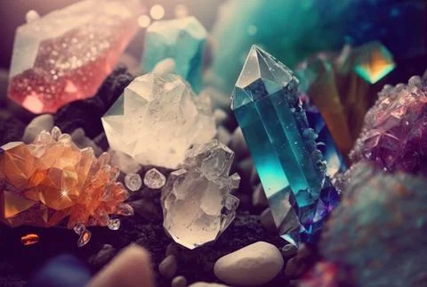 Abstract multicolor many crystal stone diamond background. Stock Illustration
