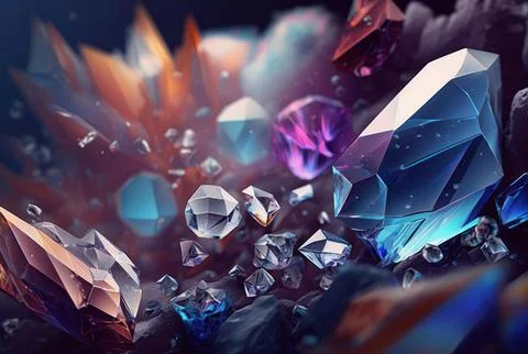 Abstract multicolor many crystal stone diamond background. Stock Illustration