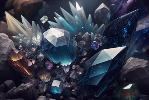 Abstract multicolor many crystal stone diamond background. Stock Illustration