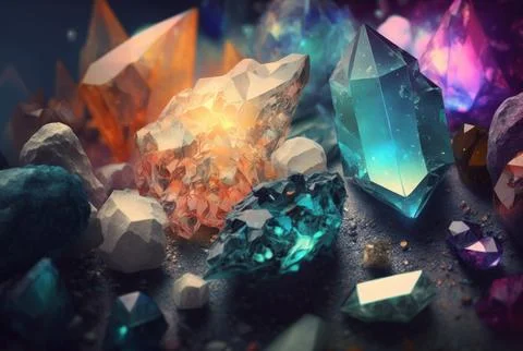 Abstract multicolor many crystal stone diamond background. Stock Illustration