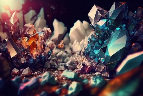 Abstract multicolor many crystal stone diamond background. Stock Illustration