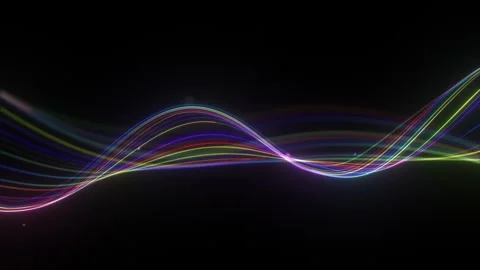 Abstract multicolor neon wave lines flowing on dark background. Vibrant rai.. Video stock 331100842