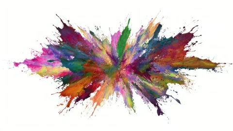 Abstract multicolor paint explosion burst on white background, digital anim.. 動画素材 341429000