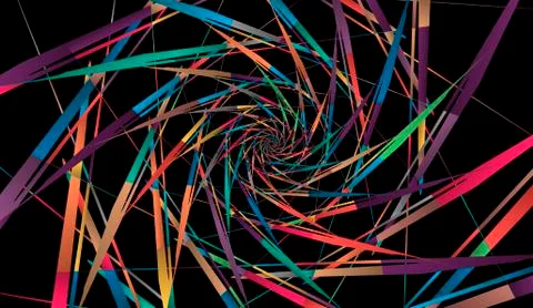 Abstract multicolor pattern on black background. Radial rotating forms Stock Illustration