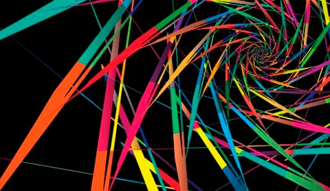 Abstract multicolor pattern on black background. Radial rotating forms Stock Illustration