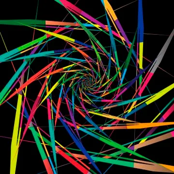 Abstract multicolor pattern on black background. Radial rotating forms Stock Illustration