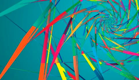 Abstract multicolor pattern on turquoise background. Ray-shaped rotating shap Ilustração Stock