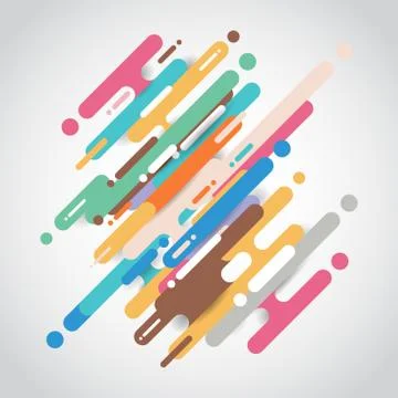 Abstract multicolor rounded shapes lines diagonal transition on white backgro Stock Illustration