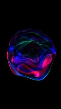 Abstract multicolor wave sphere with neon blue, green, and magenta light refl Stock Illustration