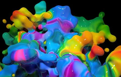 Abstract multicolored blob close up view isolated on black Stock Illustration