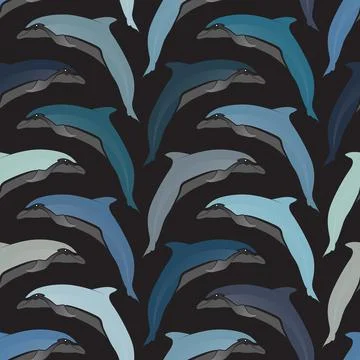 Abstract multicolored dolphins. Seamless repeating vector  pattern. Stock Illustration
