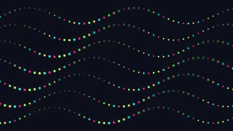 Abstract multicolored dotted wave pattern moving smoothly across dark background Stock Footage 344582984