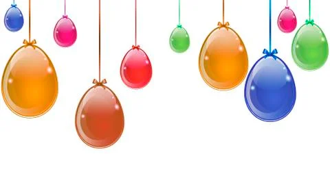 Abstract multicolored easter eggs hanging on white background Stock Illustration