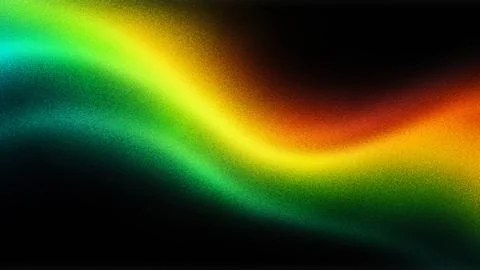 Abstract multicolored flowing wave of light particles on black Illustrazione stock