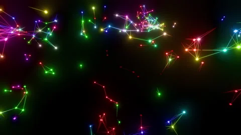Abstract multicolored geometric plexus flowing movement on black background with Video stock 342579110