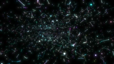 Abstract multicolored geometrical lines with moving triangles and dots on a Stock Footage 111908069