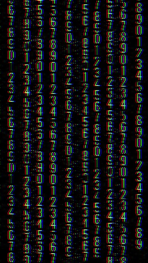Abstract multicolored glitch numbers scrolling vertically dark RGB distortion Stock Footage 333793563