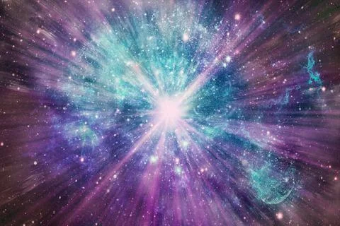 Abstract Multicolored Glowing Galaxy With An Exploding Star in Center Artwork Stock Illustration