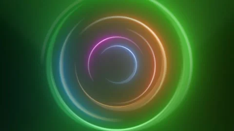 Abstract multicolored glowing rings rotating in dark space motion graphic Video stock 337256840