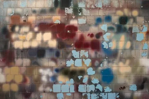 Abstract multicolored graffiti background on an old peeling wall with ceramic Foto stock